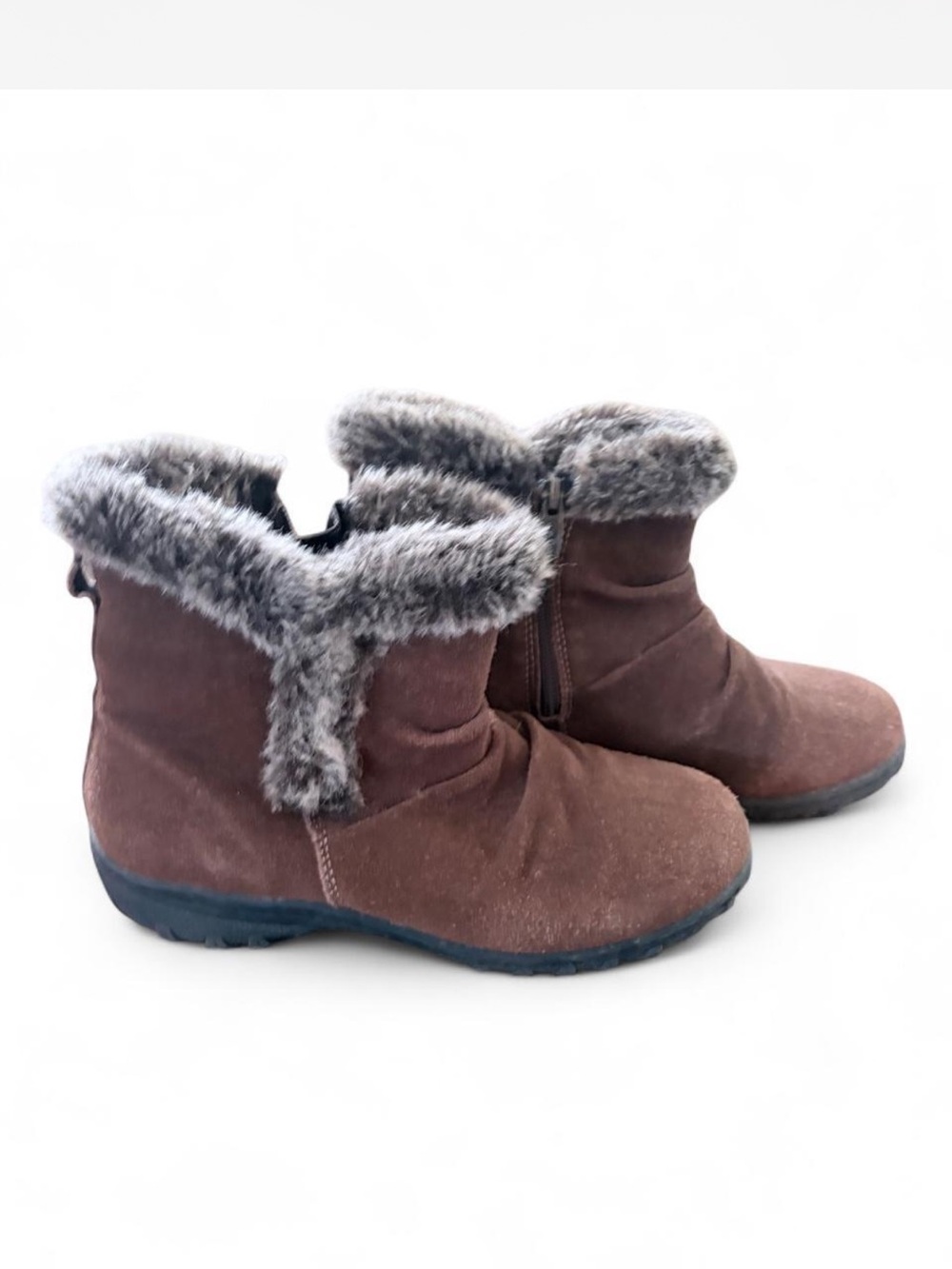 Khombu Brown Faux Fur-Lined Ankle Booties with Side Zip